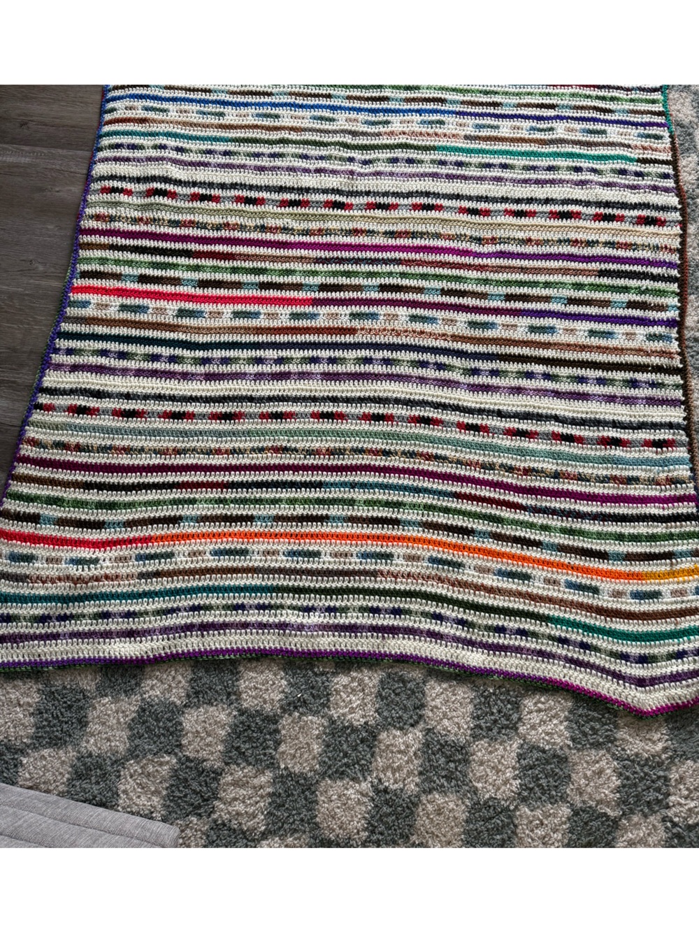 VTG Handmade Crochet Granny Square Afghan Blanket Throw Multi Color Boho Retro
